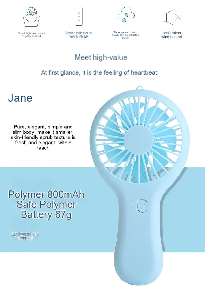 Portable Mini Handheld Fan USB Charging 3 Speed High Wind Desktop Office Travel Pocket Handheld Fan Handheld Small Charging Fan